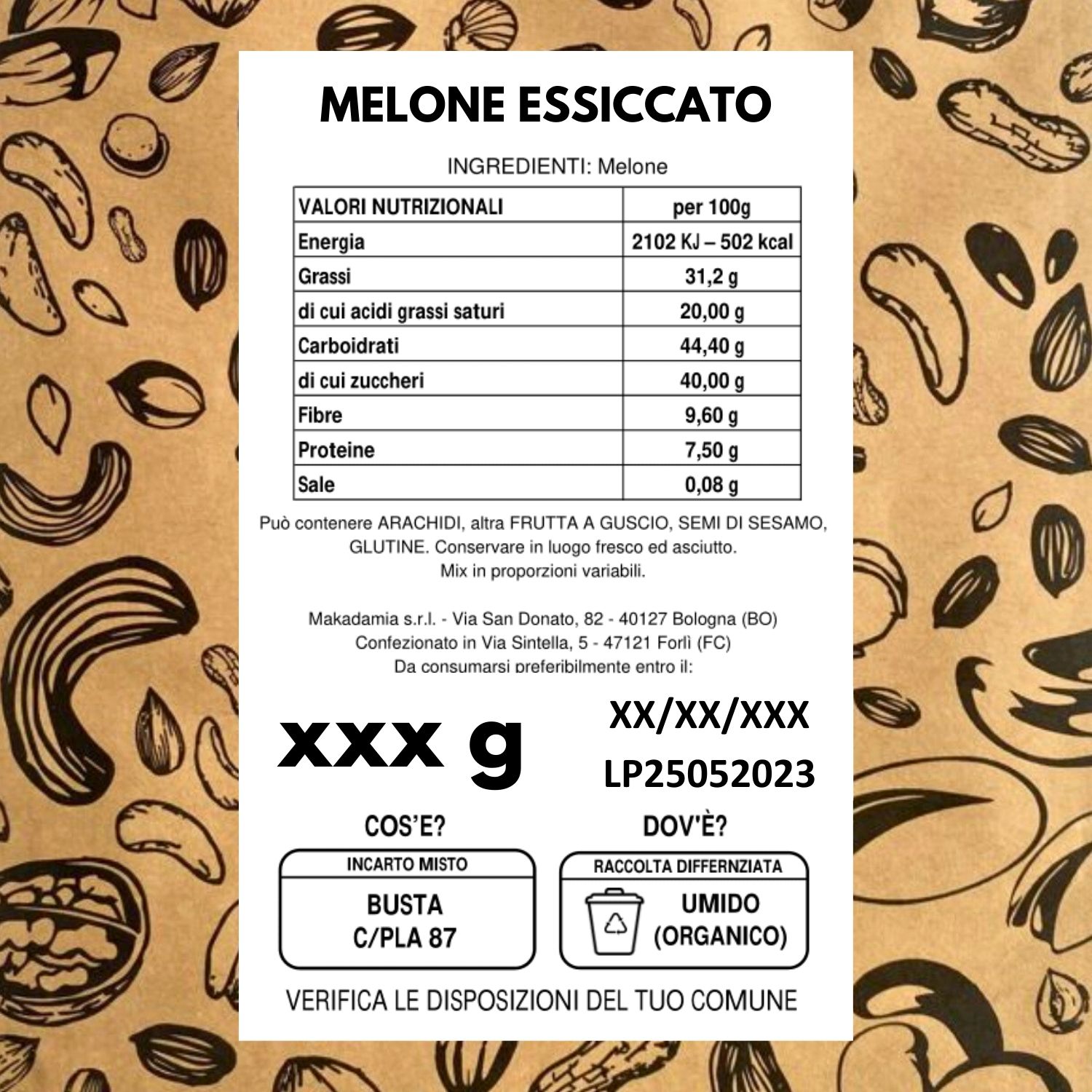 Etichetta Melone essiccato