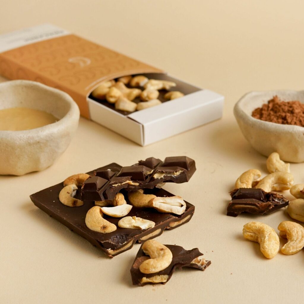 tavolette di cioccolato e anacardi makadamia