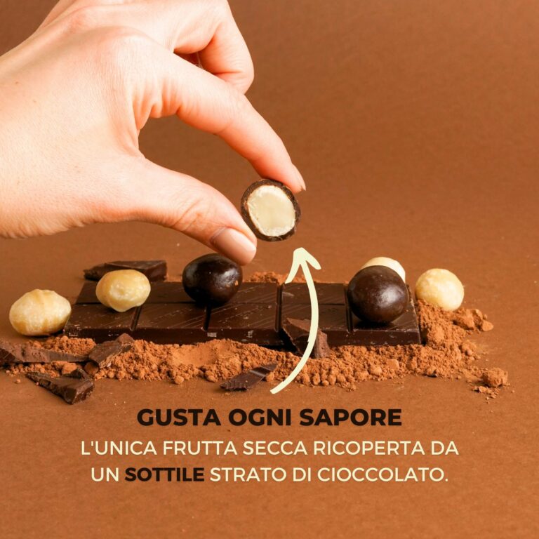 noci di macadamia ricoperte di cioccolato fondente