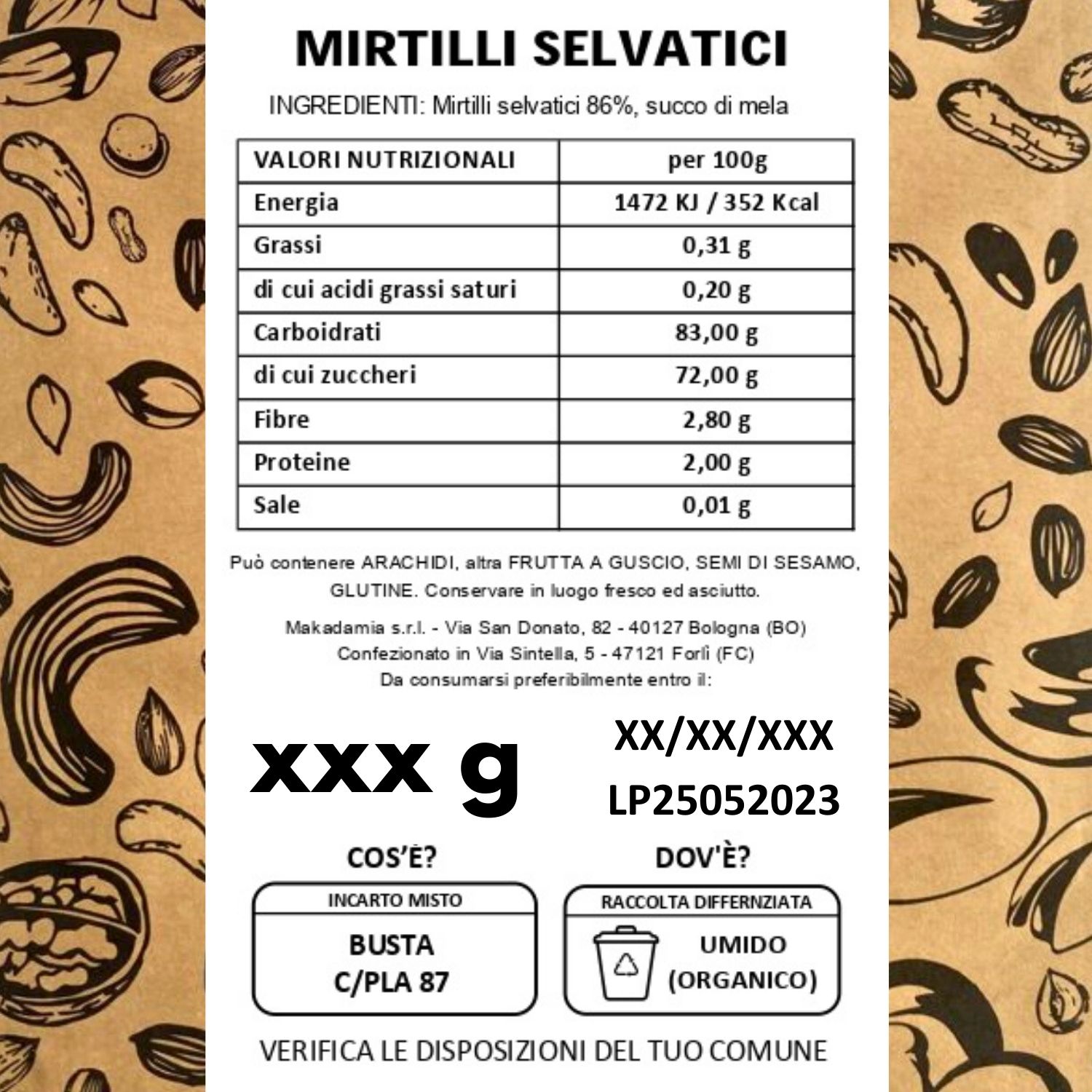 mirtilli selvatici makadamia